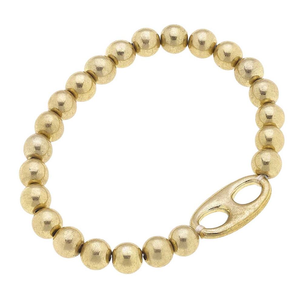 Soda Tab Ball Bead Stretch Bracelet Worn Gold